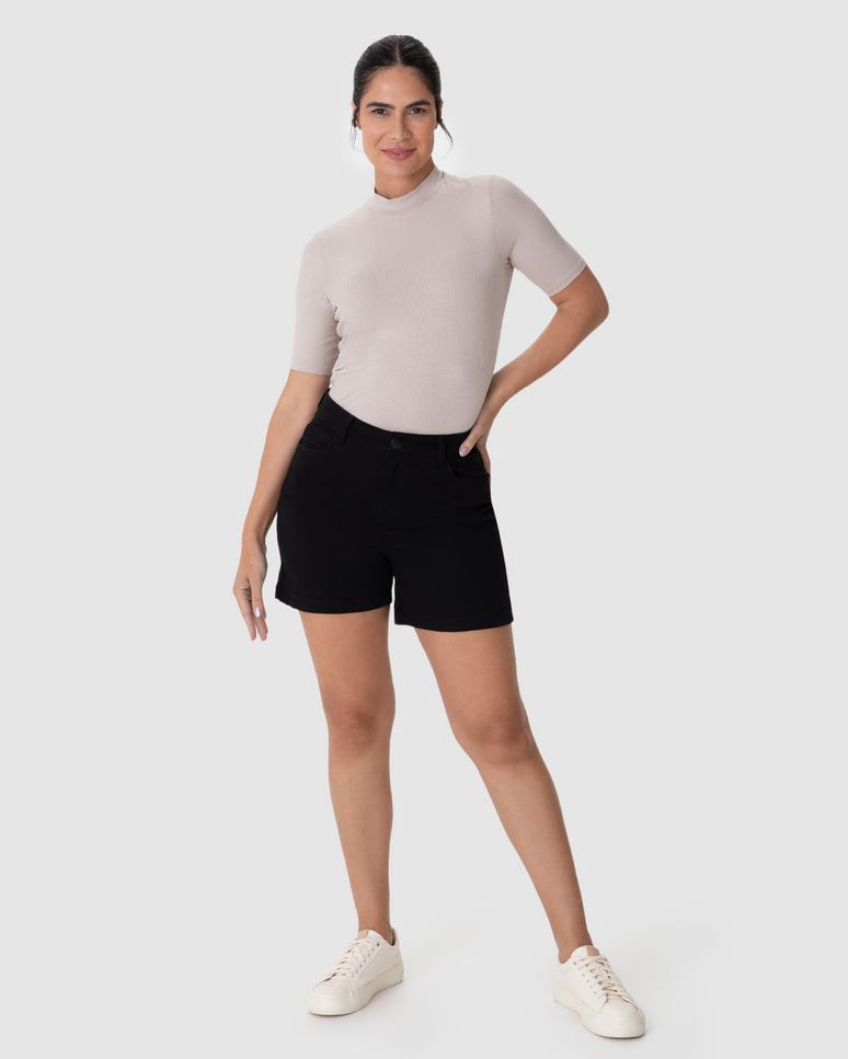 Bermuda Feminina Comfort Cintura Média Em Sarja Com Elastano