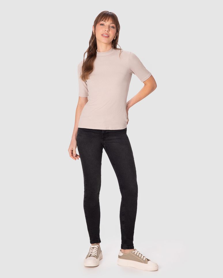 Calça Feminina Skinny Cintura Média Bolso Funcional Em Flex Jeans