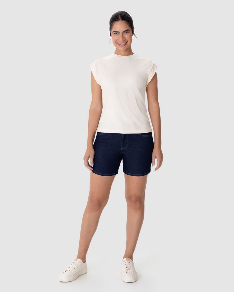 Bermuda Feminina Comfort Cintura Média Em Jeans Com Elastano