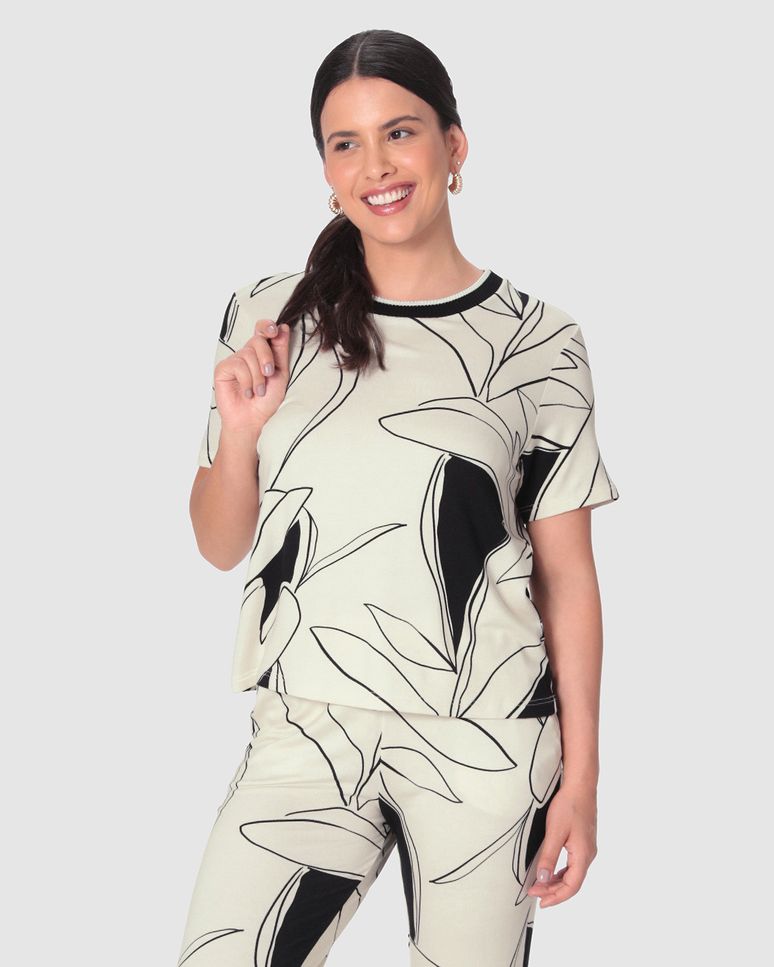 Blusa Feminina Estampada Decote Retilínea Em Moletinho De Viscose