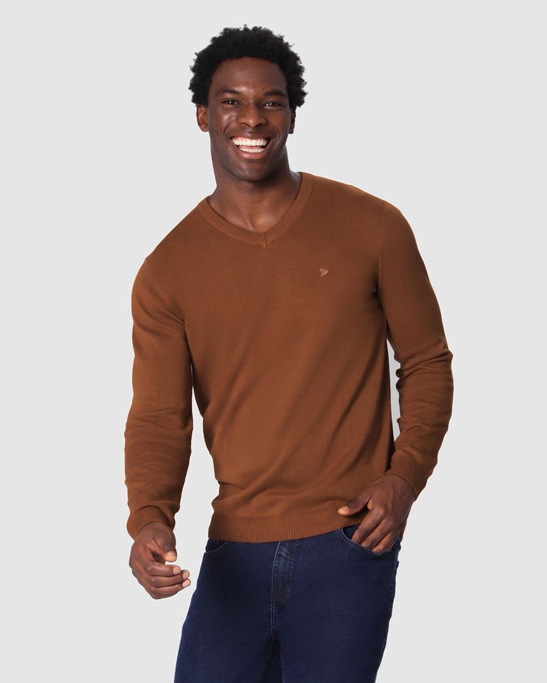 Suéter Básico Masculino Decote V Em Tricô