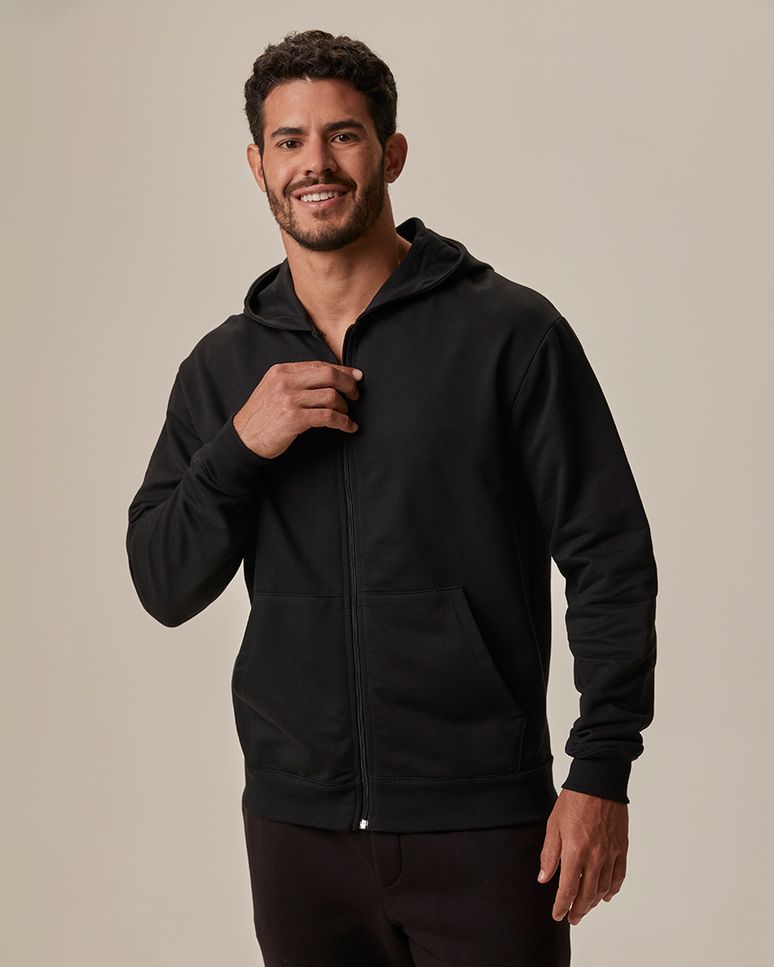 Jaqueta Básica Masculina Com Capuz Em Moletom