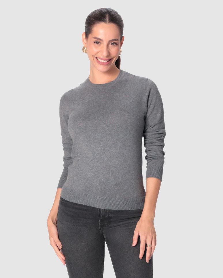 Suéter Básico Feminino Decote Redondo Em Tricô