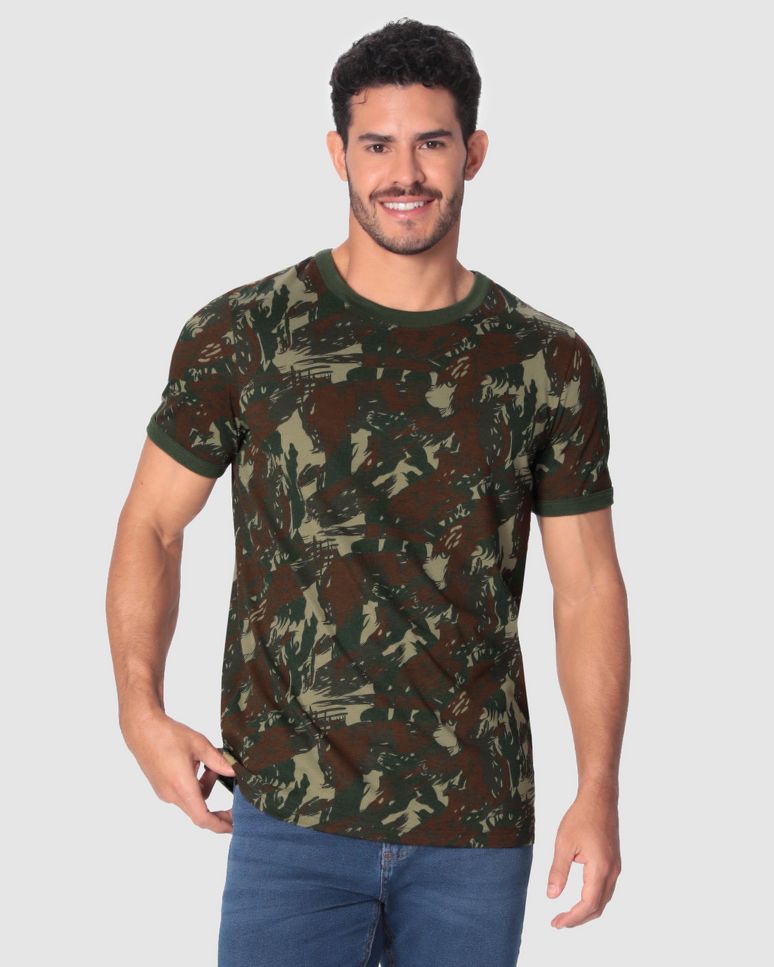 Camiseta Masculina Estampa Camuflada Em Algodão