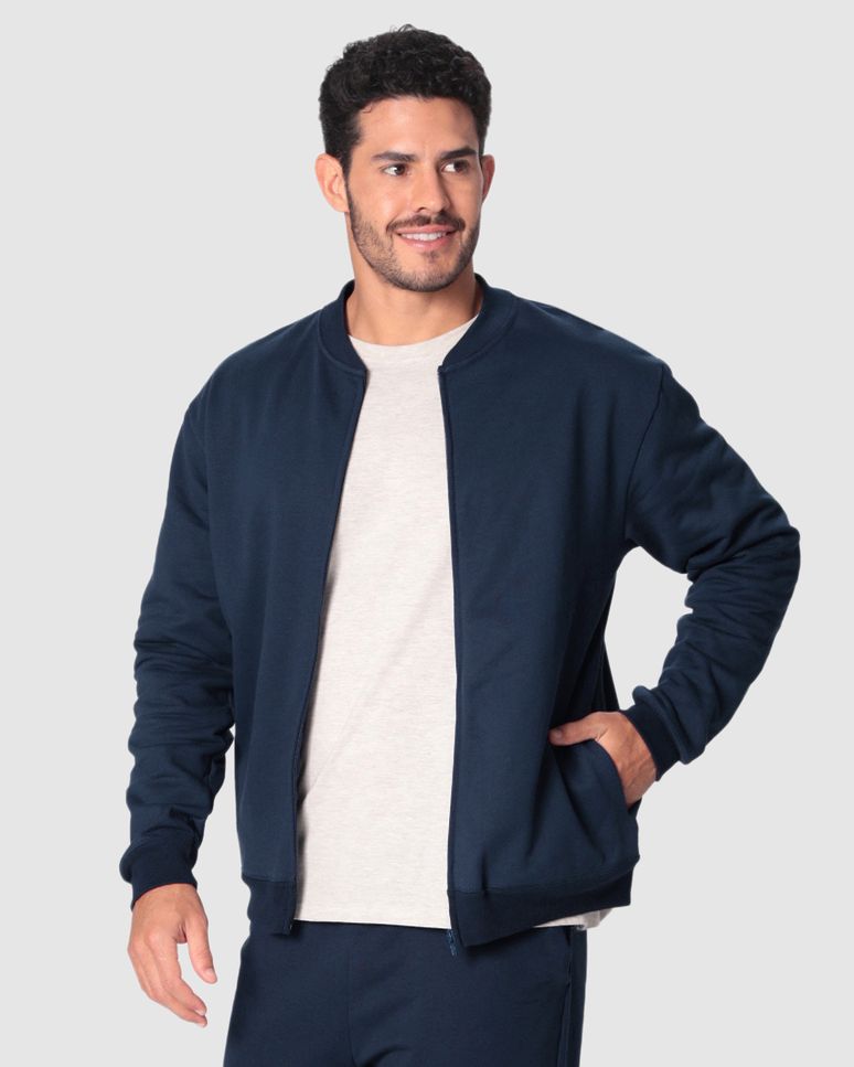 Jaqueta Básica Masculina Gola Redonda Em Moletom Flanelado