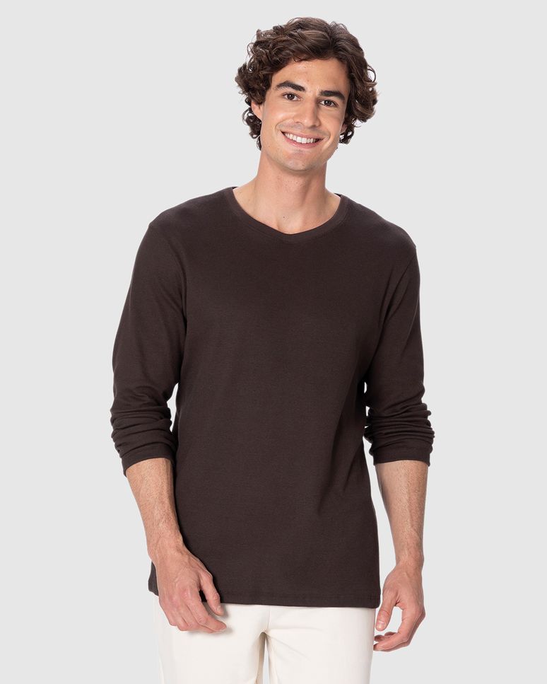 Camiseta Básica Masculina Manga Longa Em Ribana