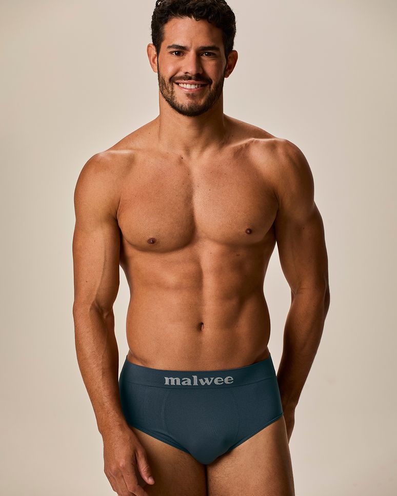 Cueca Masculina Slip Cós Elástico Logo Malwee Em Malha Poliamida