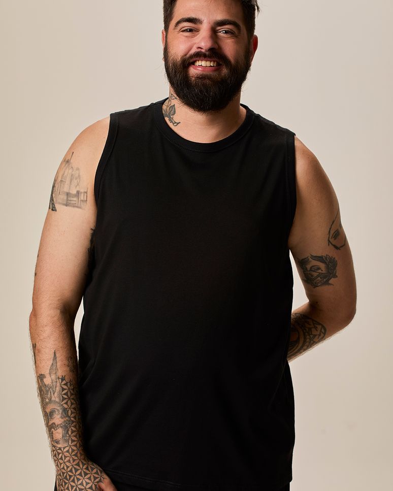 Regata Básica Masculina Plus Size Decote Redondo Alça Larga Em Algodão