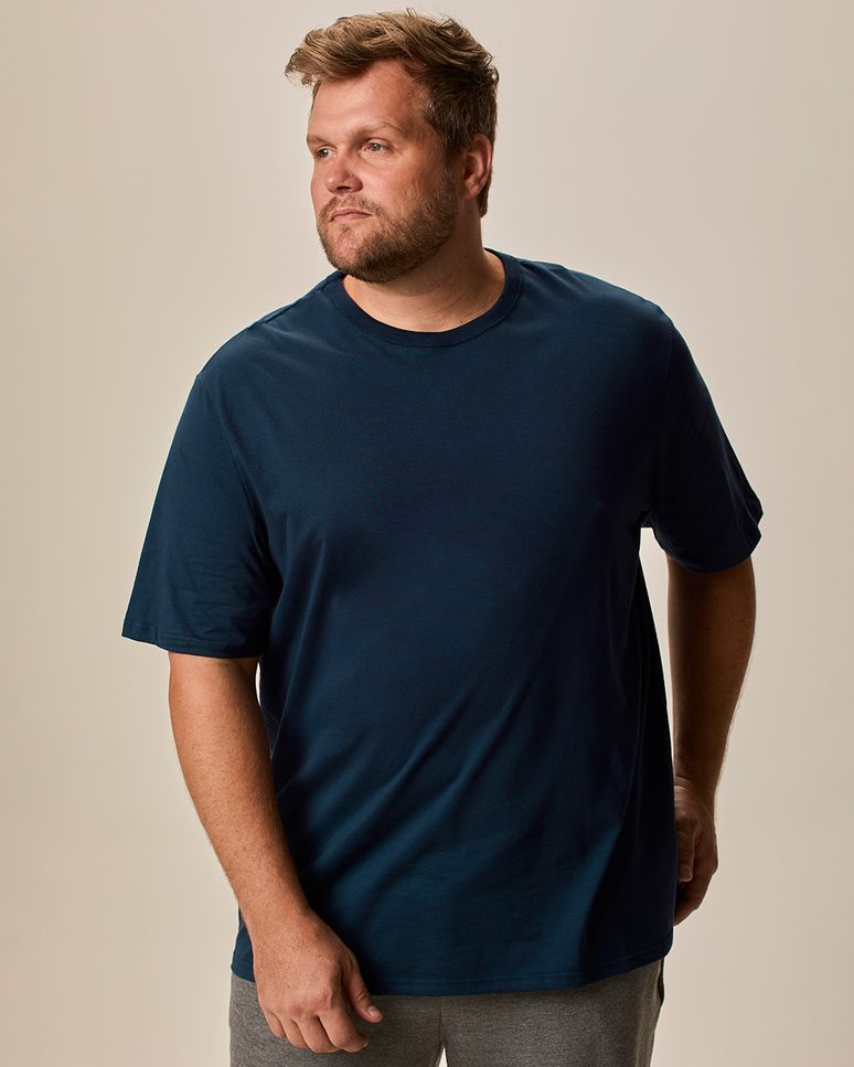 Camiseta Essencial Masculina Plus Size Etiqueta Estampada Em Algodão