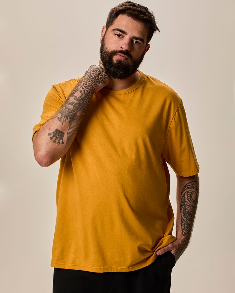 Camiseta Essencial Masculina Plus Size Etiqueta Estampada Em Algodão