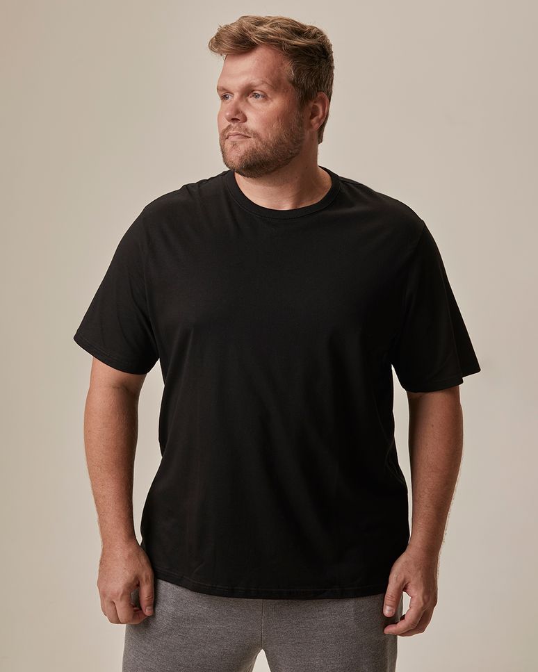 Camiseta Essencial Masculina Plus Size Etiqueta Estampada Em Algodão