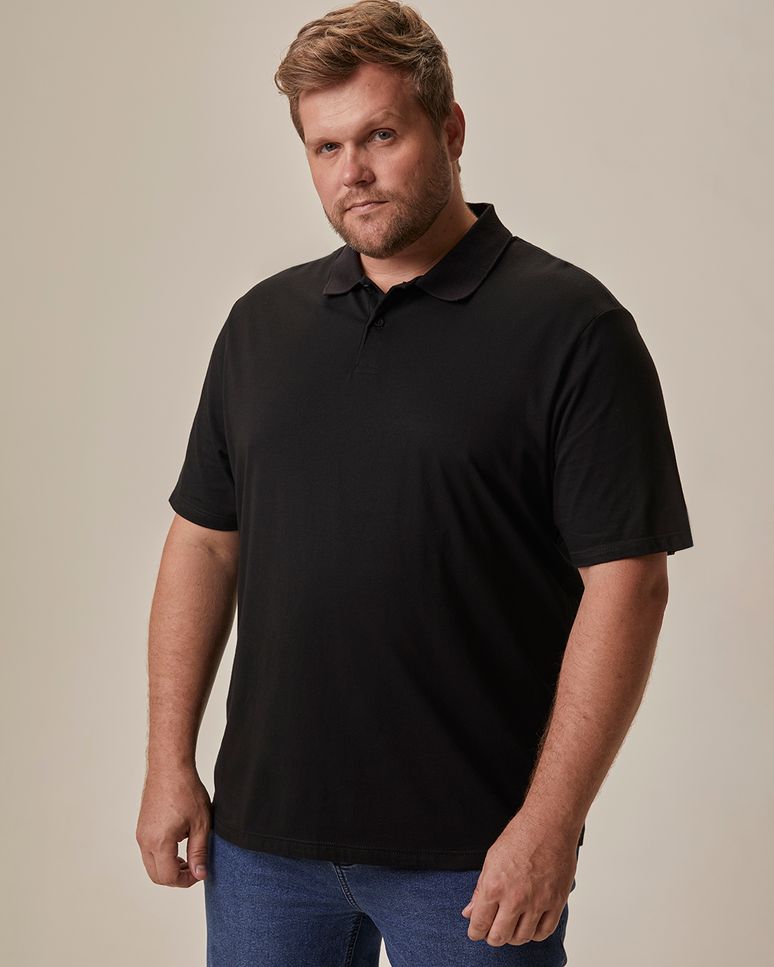 Camisa Polo Básica Masculina Plus Size Peitilho Frontal Em Algodão