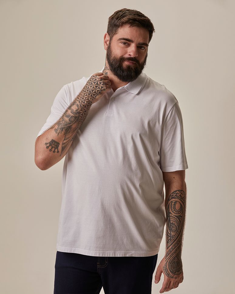 Camisa Polo Básica Masculina Plus Size Peitilho Frontal Em Algodão