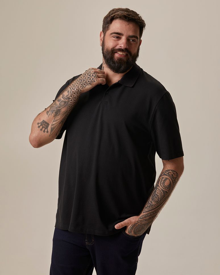 Camisa Polo Básica Masculina Plus Size Peitilho Frontal Em Piquet Stretch