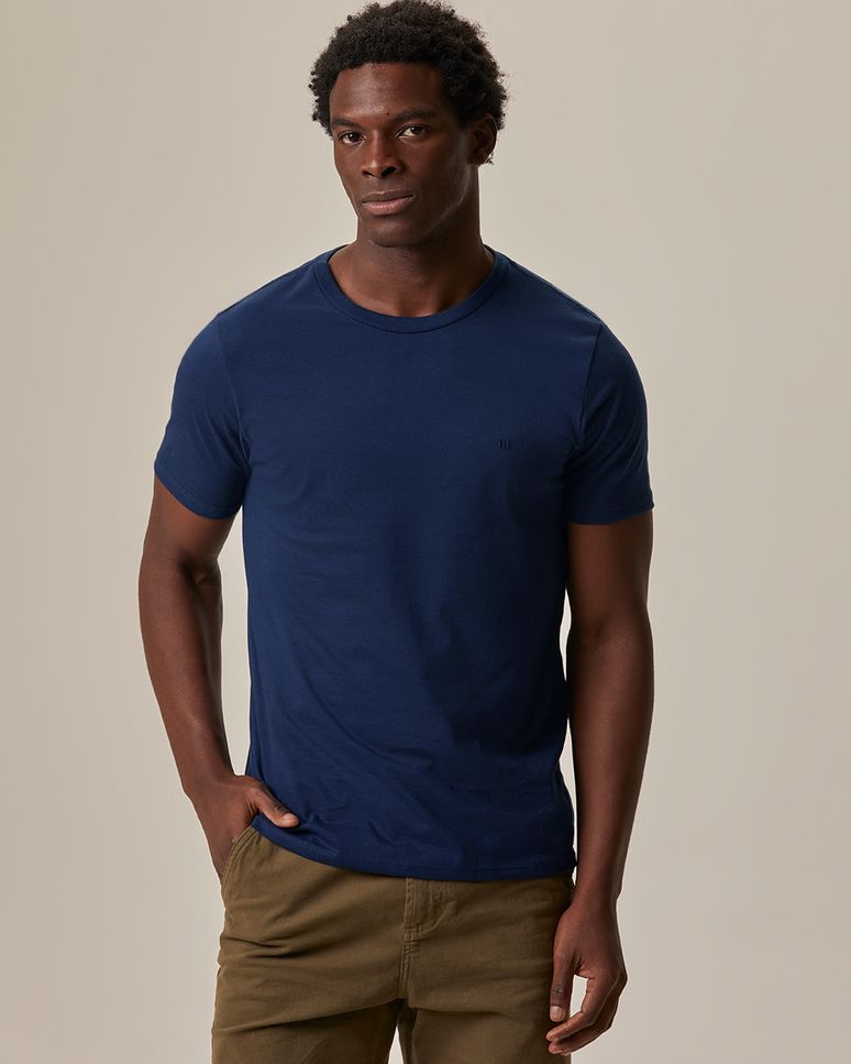 Camiseta Ícone Masculina Slim Bordado Frontal Em Algodão