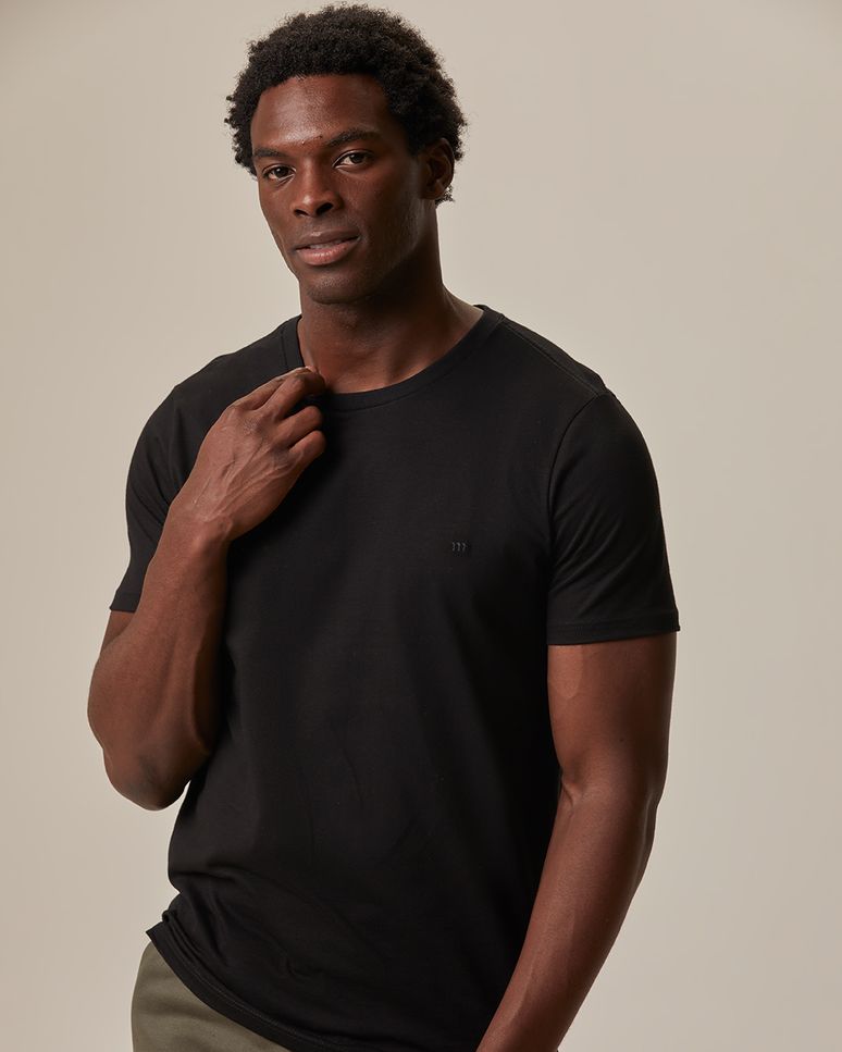 Camiseta Ícone Masculina Slim Bordado Frontal Em Algodão