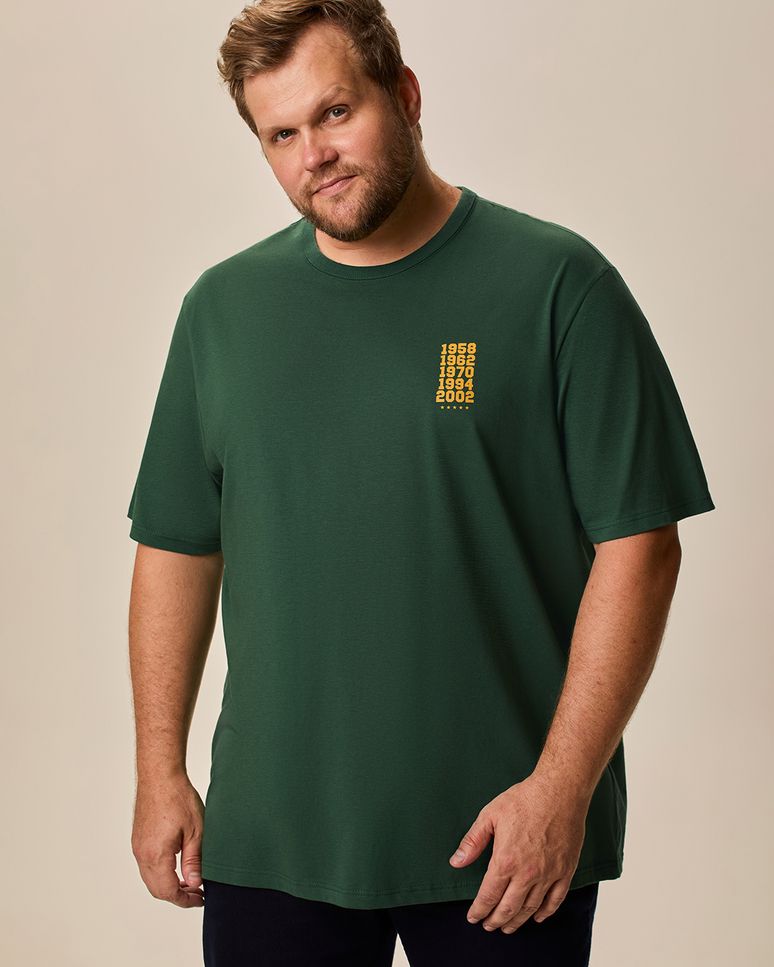 Camiseta Masculina Plus Size Regular Manga Curta Estampada Em Algodão