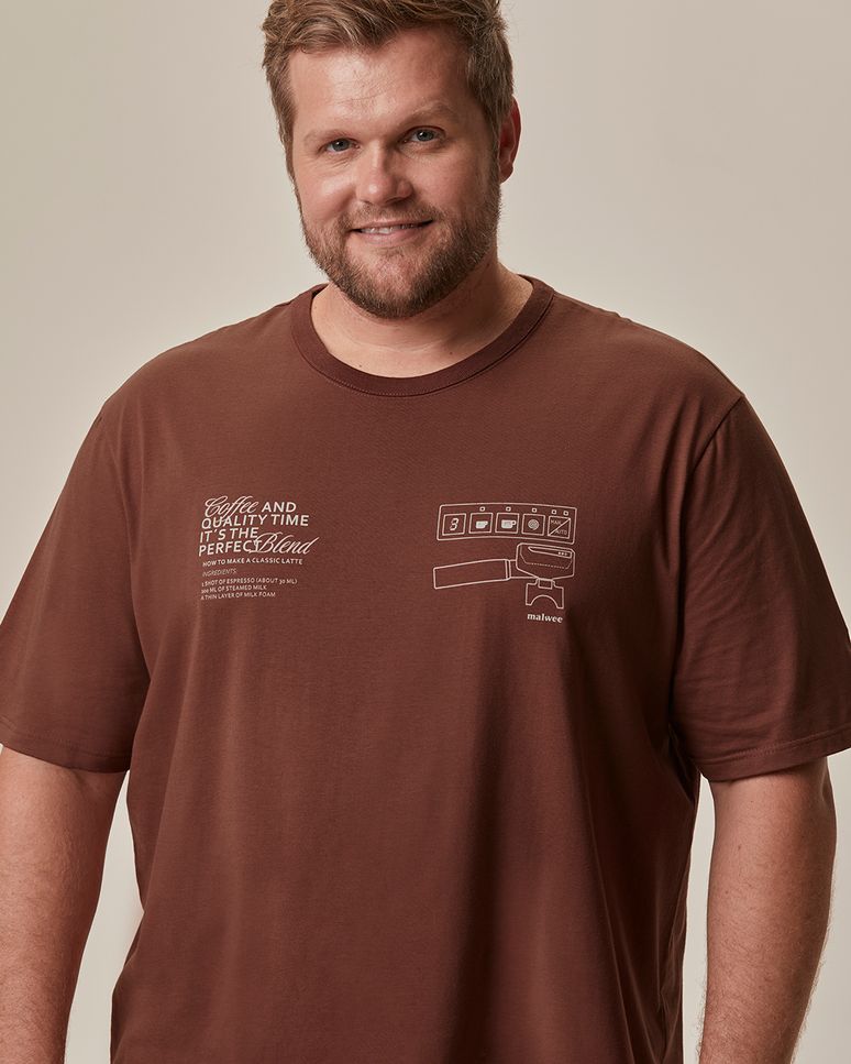 Camiseta Masculina Plus Size Regular Manga Curta Estampada Em Algodão