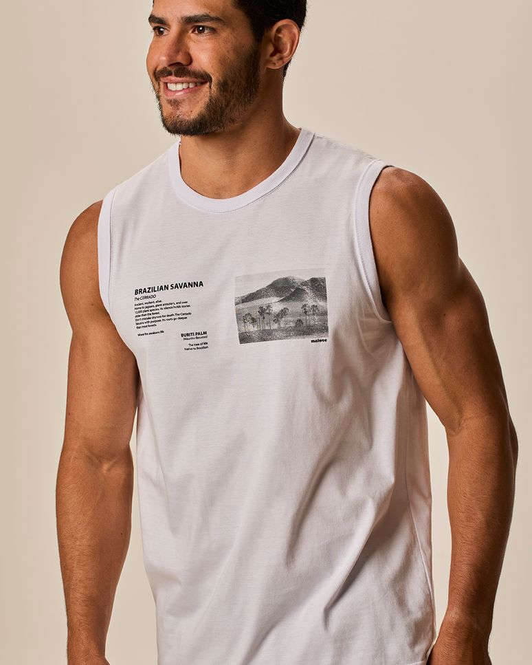 Regata Masculina Regular Alça Larga Estampa Frontal Em Algodão