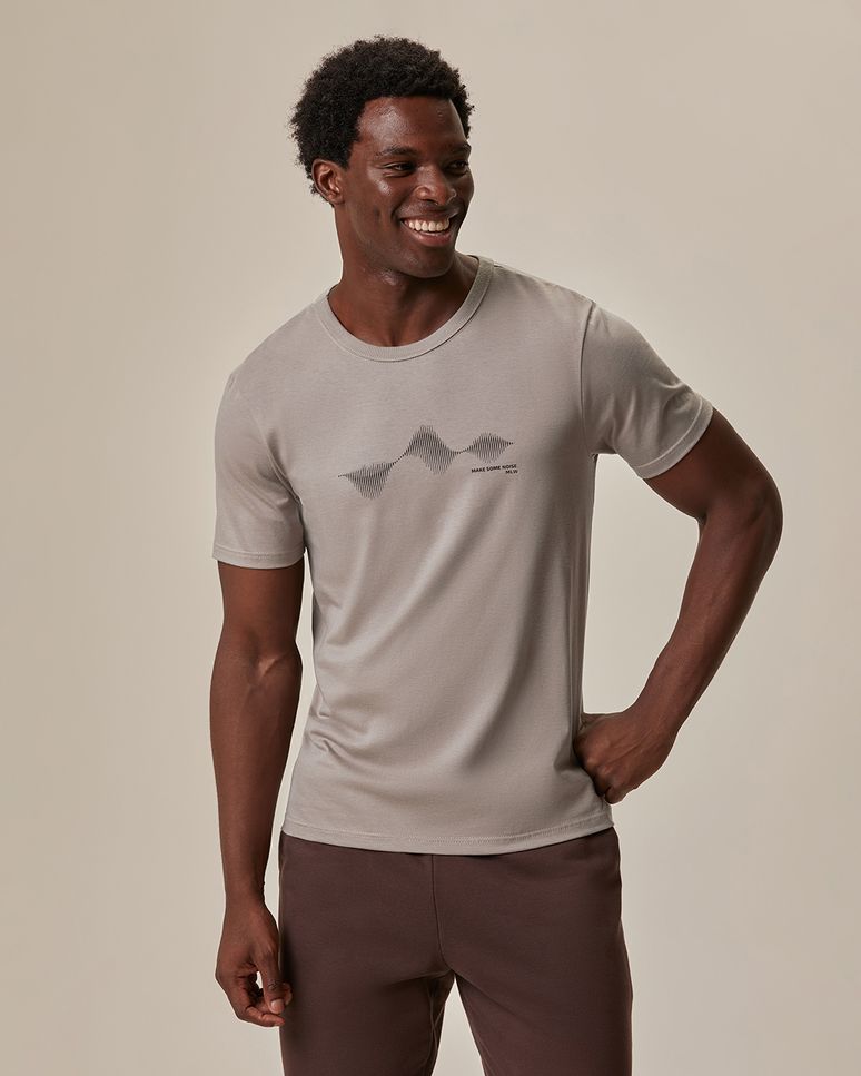 Camiseta Masculina Slim Manga Curta Estampa Frontal Em Algodão