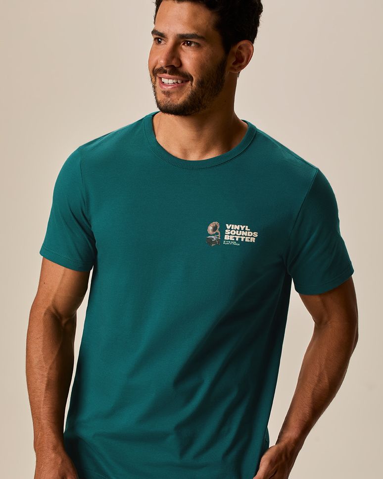 Camiseta Masculina Slim Manga Curta Estampa Frontal Em Algodão