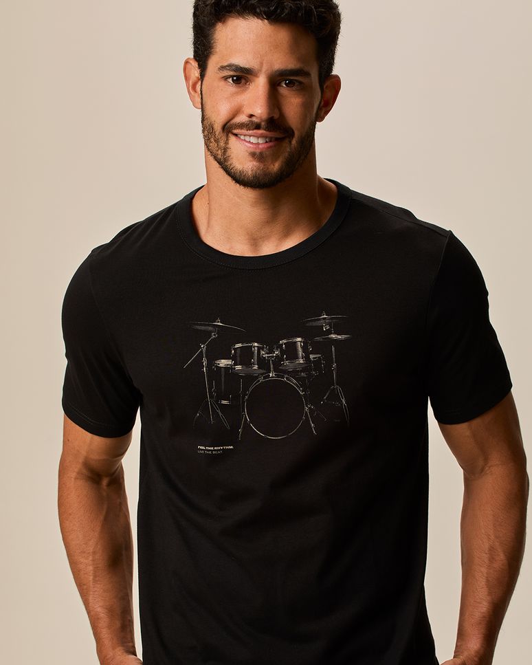 Camiseta Masculina Slim Manga Curta Estampa Frontal Em Algodão