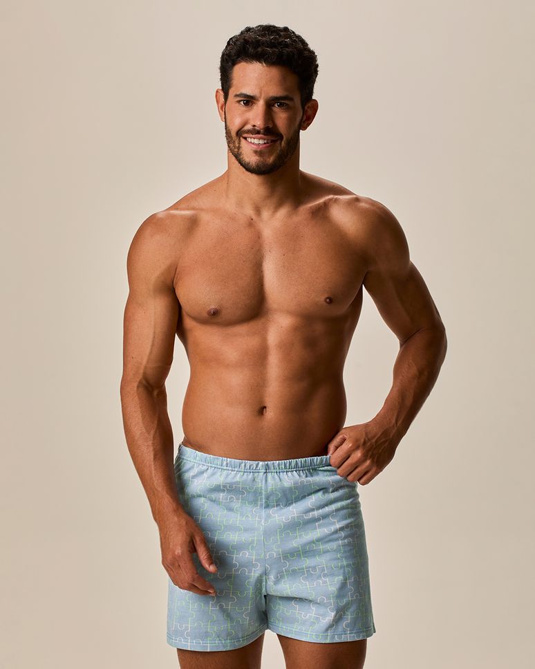 Shorts Masculino De Pijama Elástico Na Cintura Em Algodão