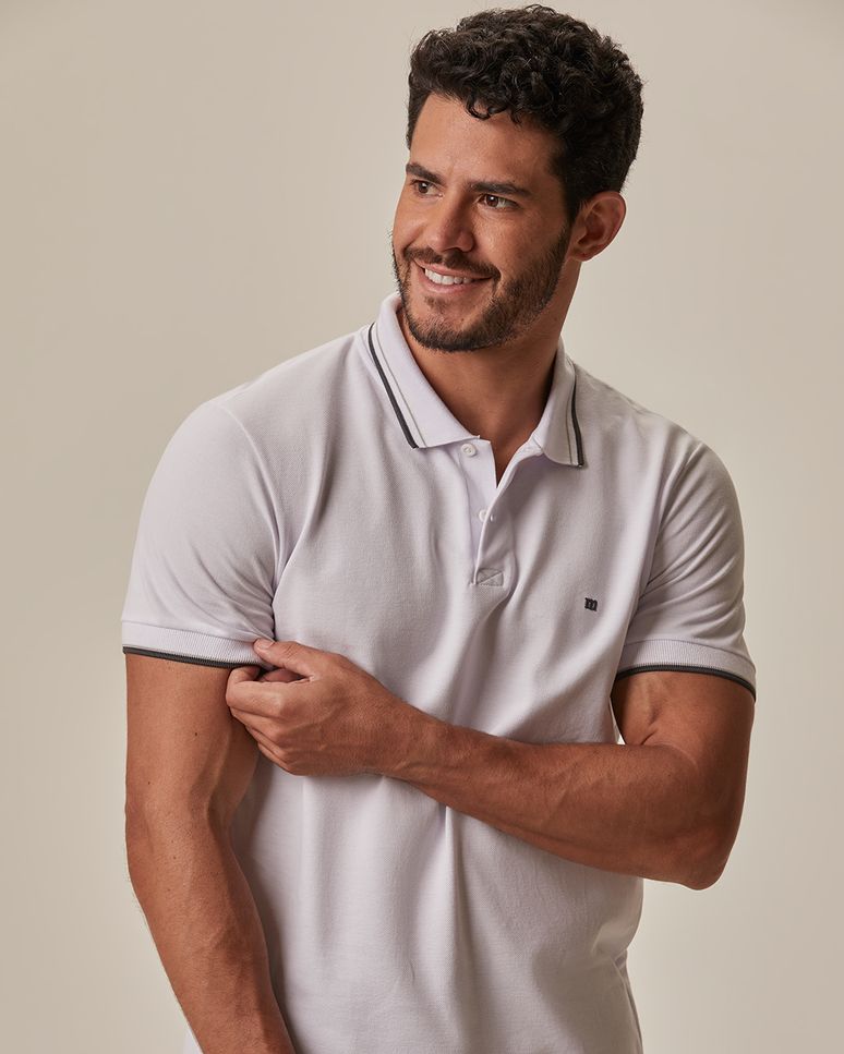 Camisa Polo Básica Masculina Slim Bordado Frontal Em Piquet Premium