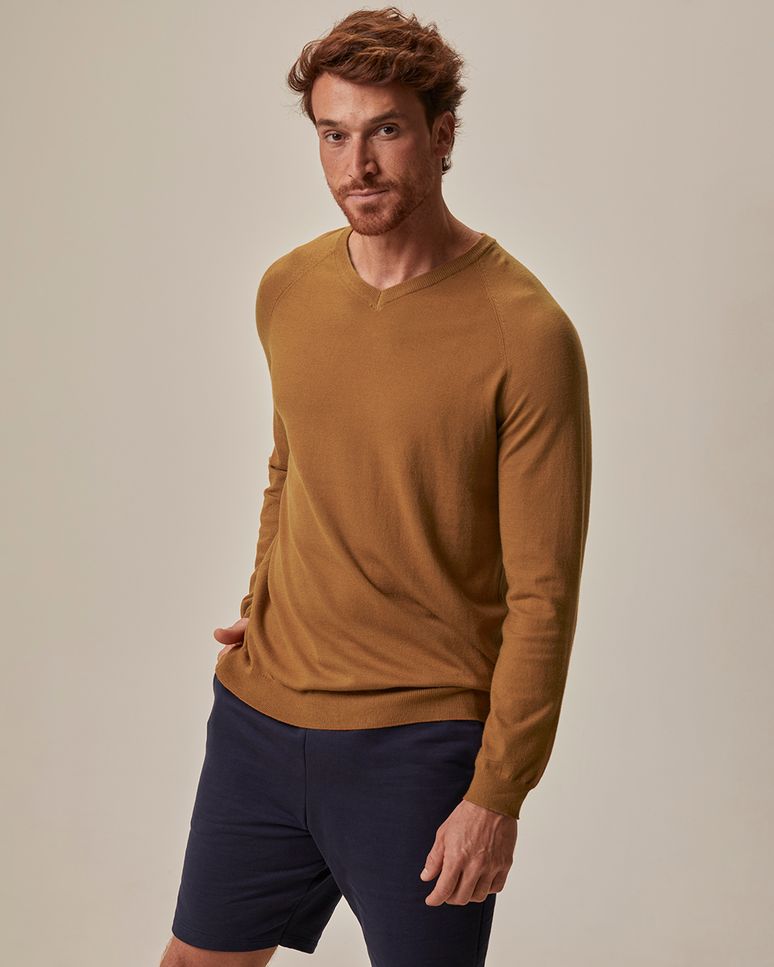 Suéter Masculino Gola V Manga Longa Em Tricô