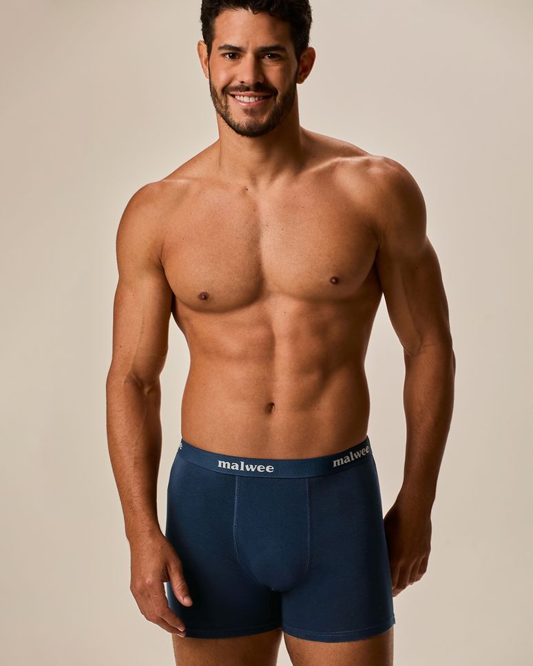 Kit Cueca Boxer Cós Elástico Em Algodão Com Elastano