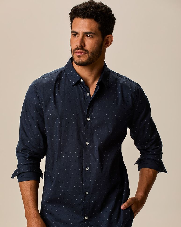Camisa Masculina Slim Estampada Em Tricoline Stretch