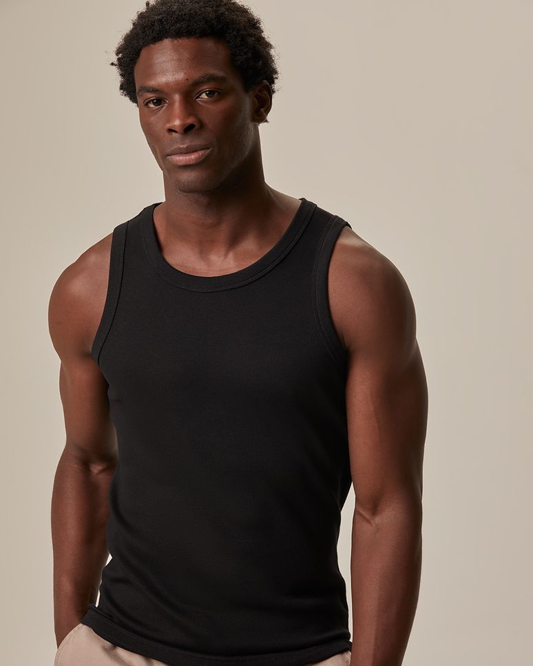 Regata Básica Masculina Decote Redondo Em Ribana Canelada