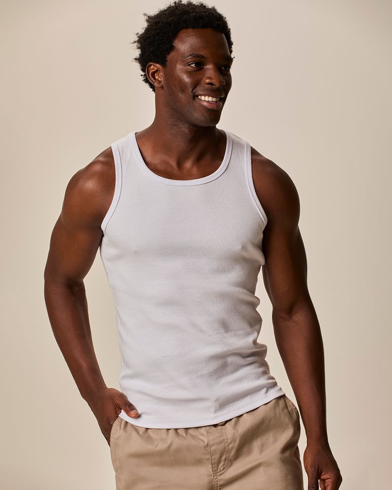 Regata Básica Masculina Decote Redondo Em Ribana Canelada