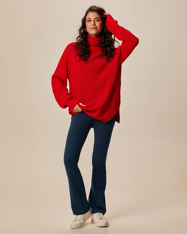 Calça Básica Feminina Flare Em Algodão