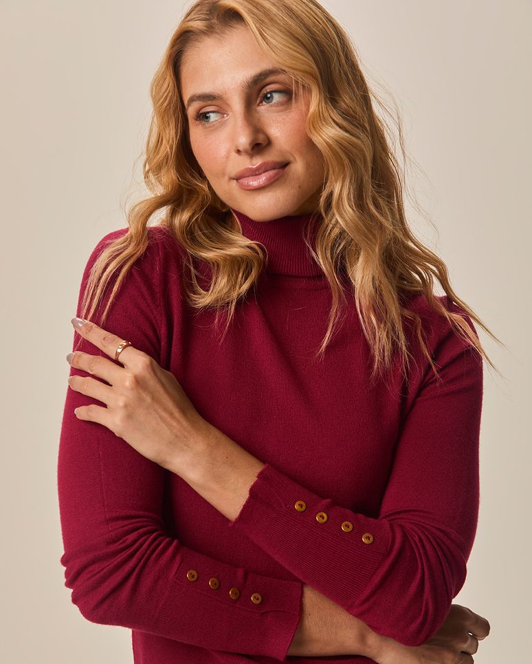 Suéter Feminino Punho Com Botões Em Tricô