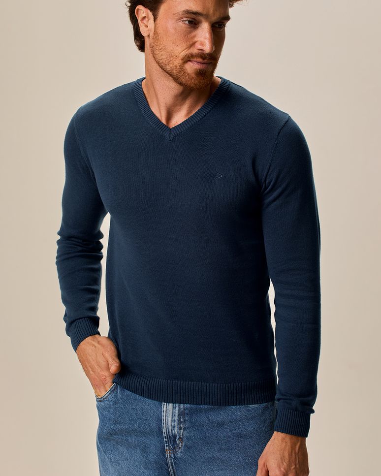Suéter Básico Masculino Decote V Em Tricô