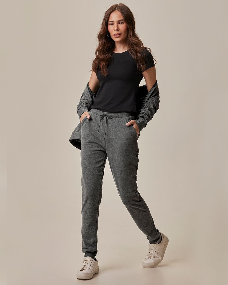 Calça Básica Feminina Jogger Em Moletom Stretch