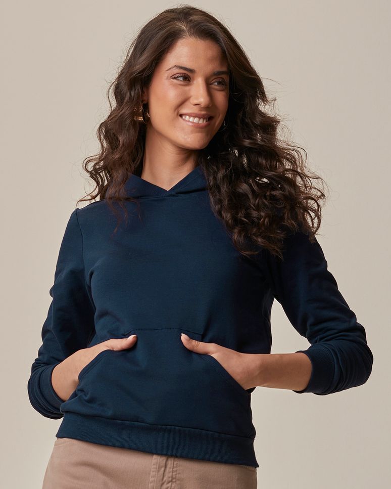 Blusão Básico Feminino Com Capuz Moletom Stretch Flanelado