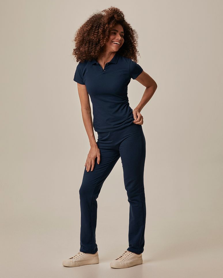 Calça Básica Feminina Cós Elástico Em Moletom Stretch Flanelado