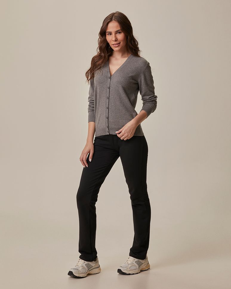 Calça Básica Feminina Cós Elástico Em Moletom Stretch Flanelado
