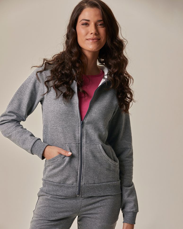 Jaqueta Básica Feminina Com Capuz Moletom Flanelado