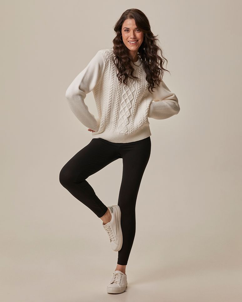 Calça Legging Básica Feminina Cintura Média Em Algodão