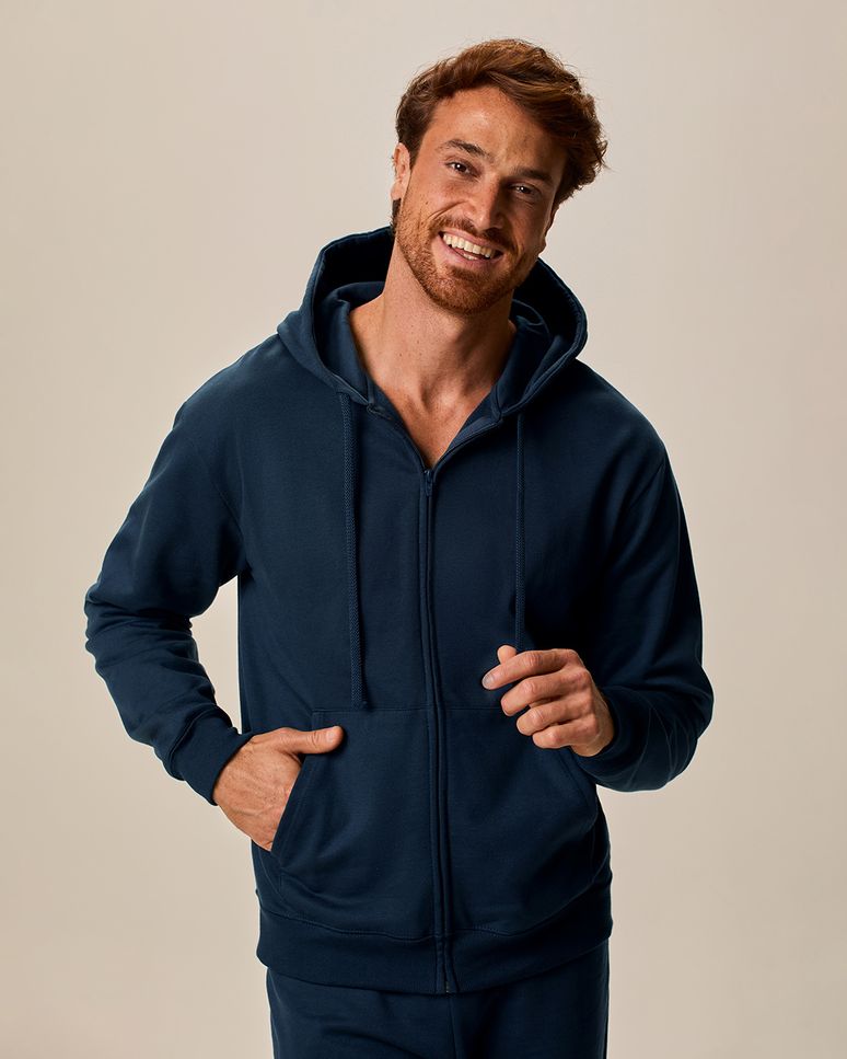 Jaqueta Básica Masculina Com Capuz Em Moletom Flanelado