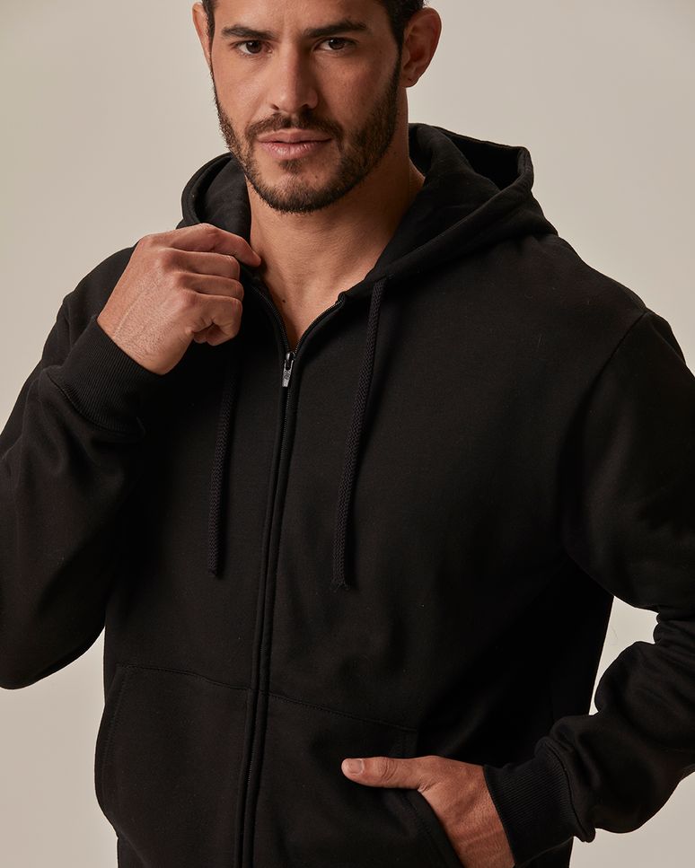 Jaqueta Básica Masculina Com Capuz Em Moletom Flanelado