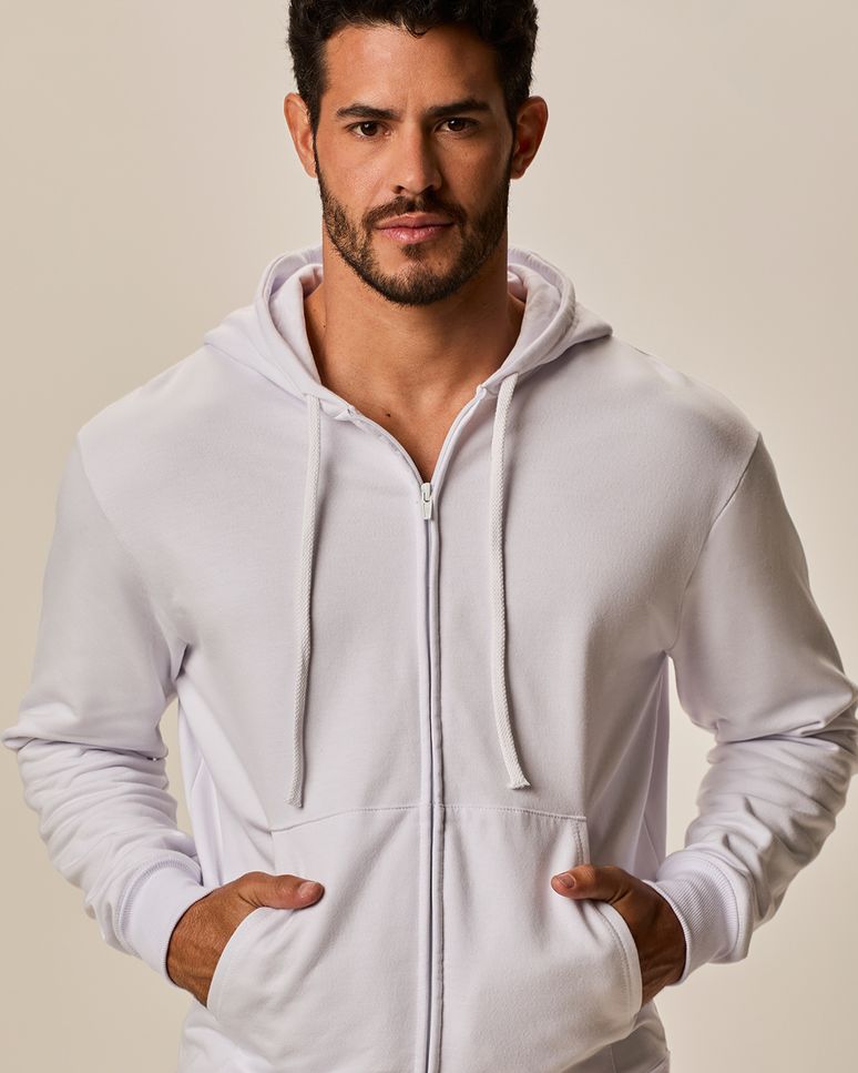 Jaqueta Básica Masculina Com Capuz Em Moletom Flanelado