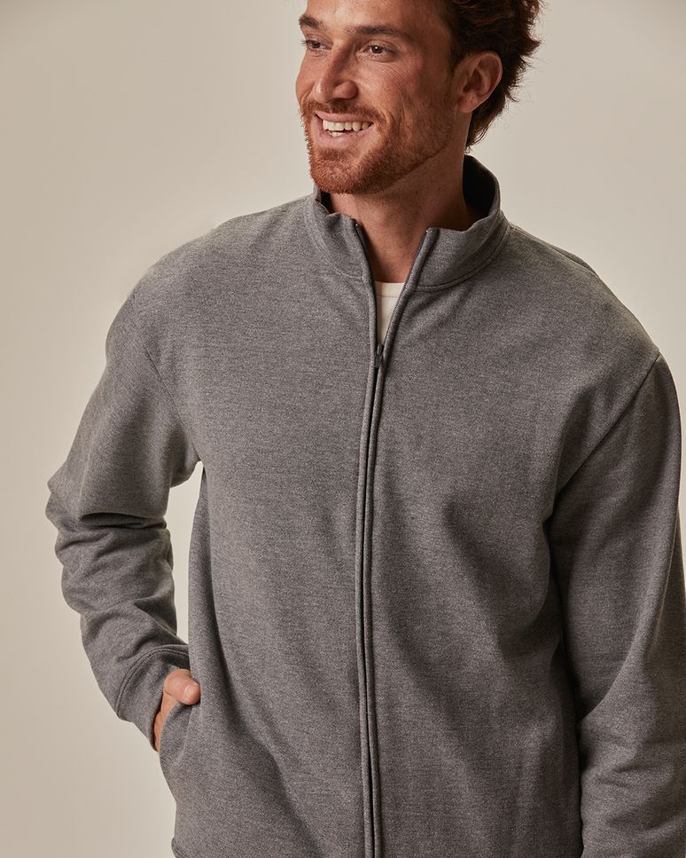 Jaqueta Básica Masculina Gola Alta Em Moletom Flanelado