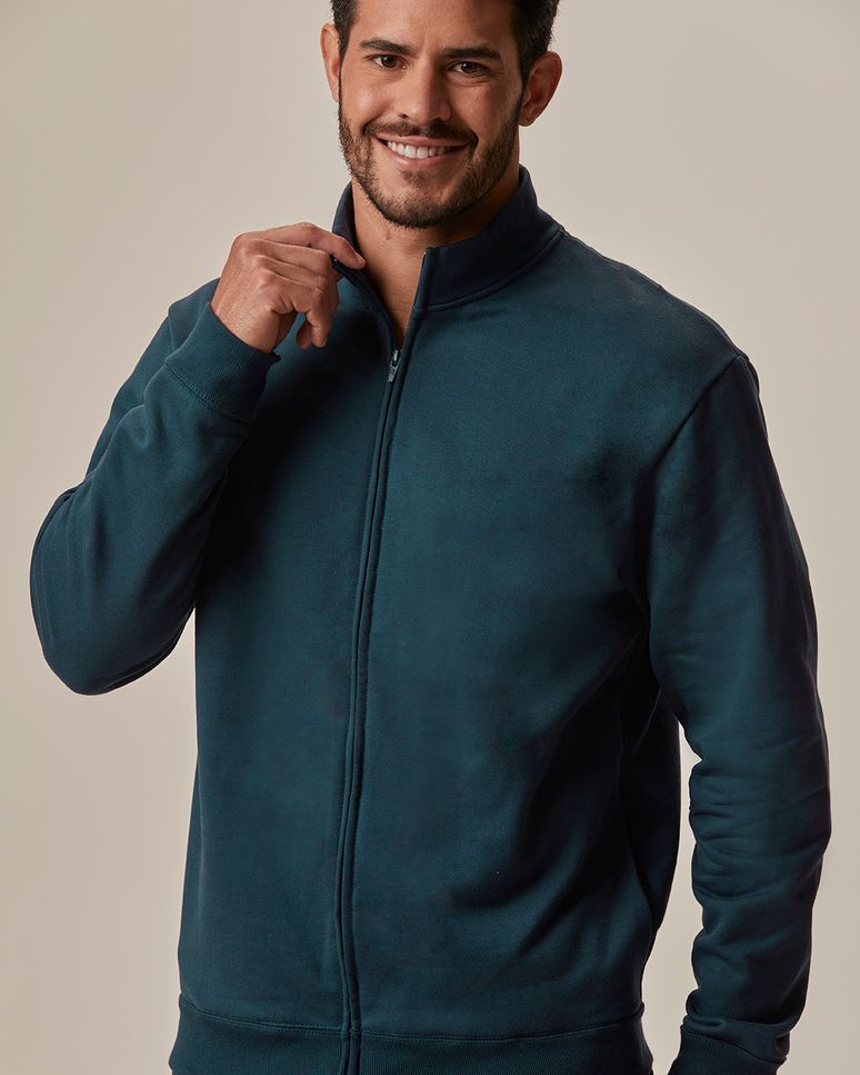 Jaqueta Básica Masculina Gola Alta Em Moletom Flanelado