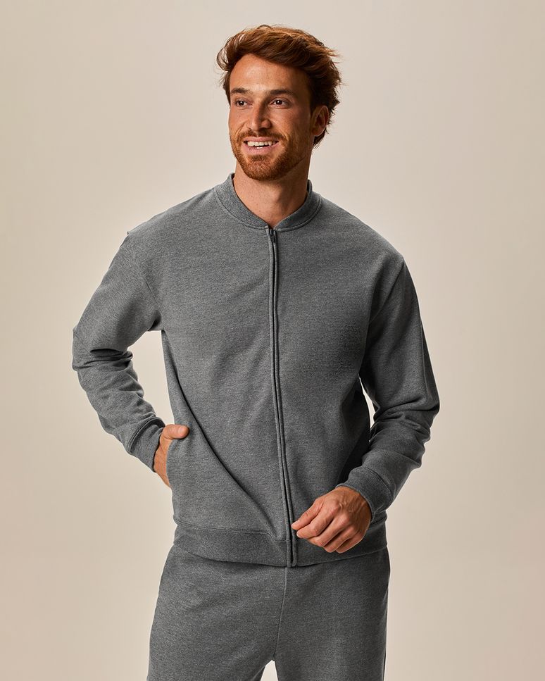 Jaqueta Básica Masculina Gola Redonda Em Moletom Flanelado