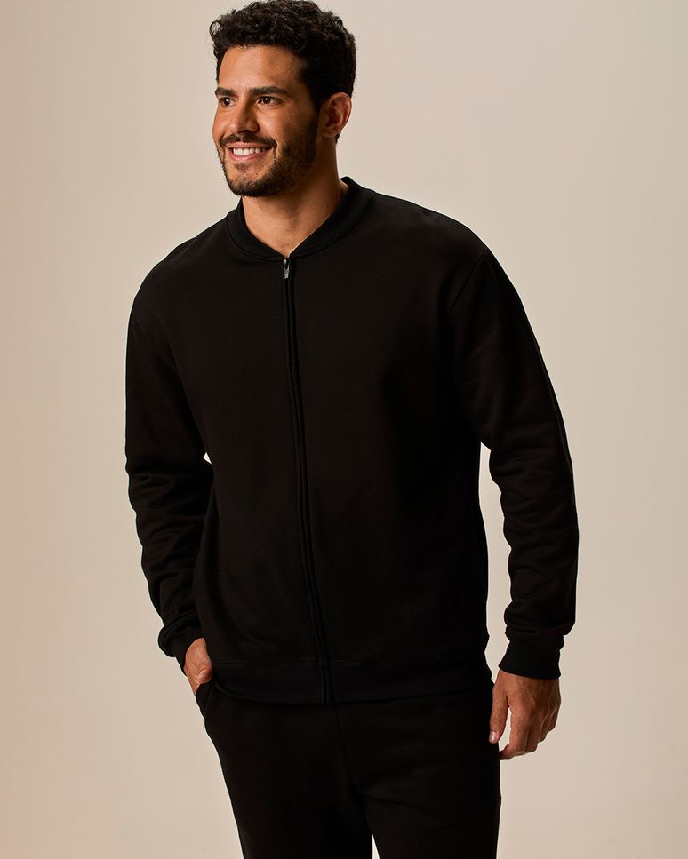 Jaqueta Básica Masculina Gola Redonda Em Moletom Flanelado