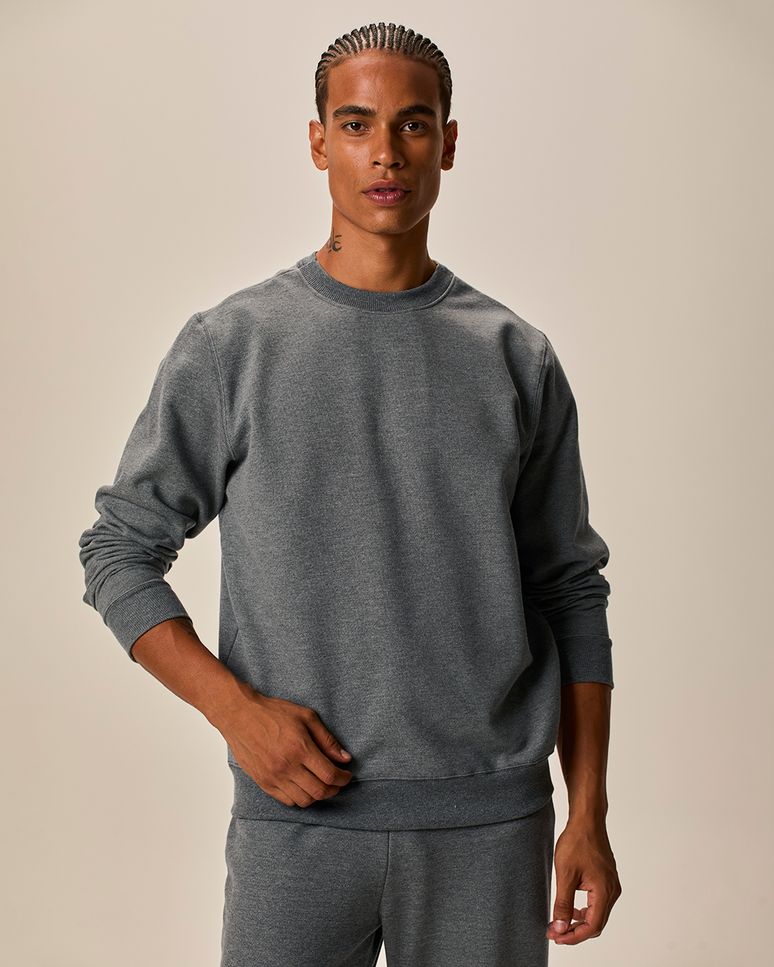 Blusão Básico Masculino Decote Redondo Em Moletom Flanelado